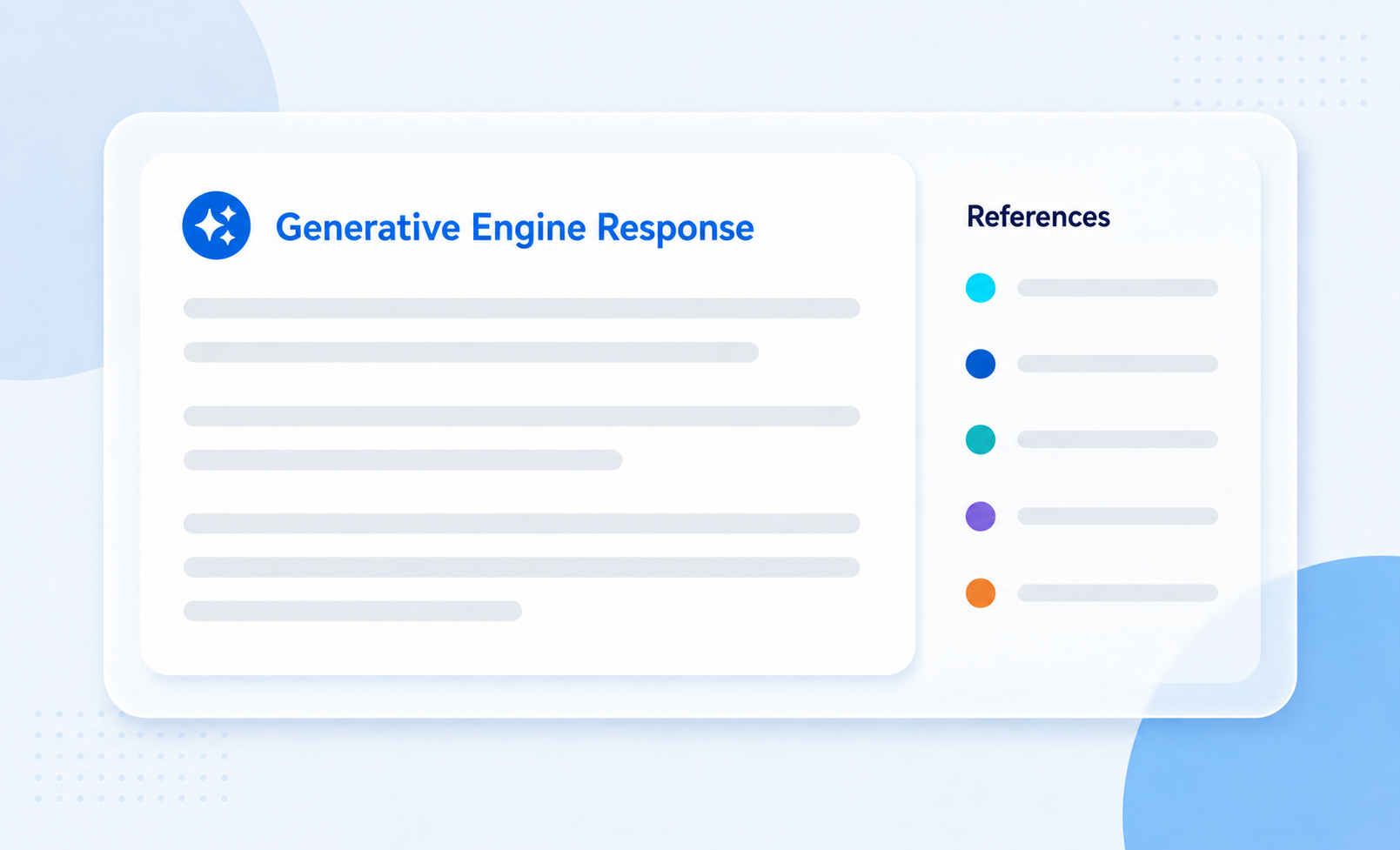Illustration of an AI-generated answer card with a list of reference sources alongside it